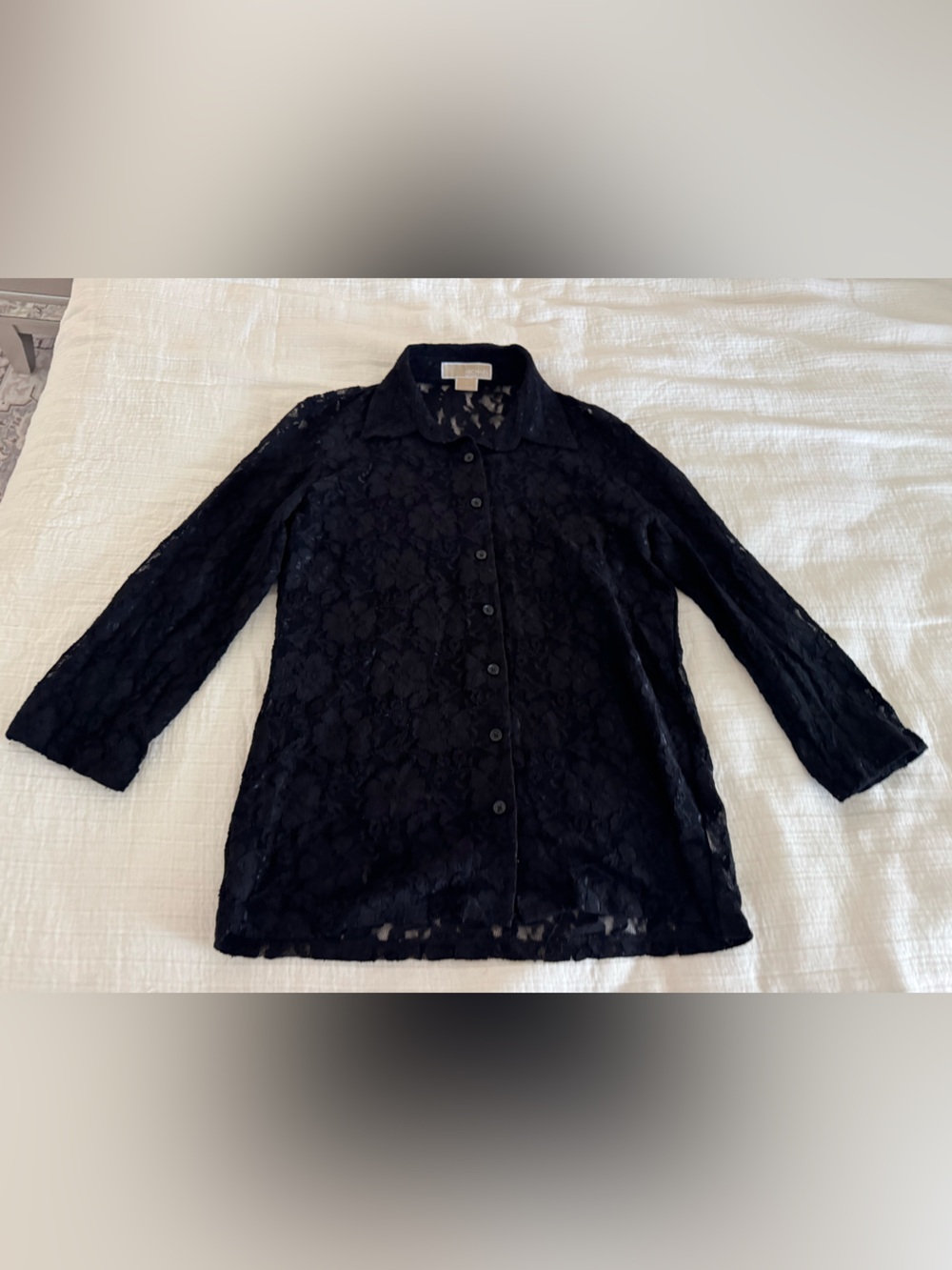 MICHAEL Michael Kors Black Sheer Lace Button-Front Blouse Size Medium